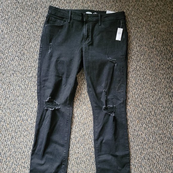 NWT Old Navy Power Slim Straight Distressed Black Jeans Size 12 - Picture 2 of 13